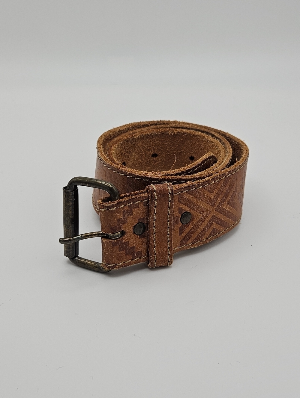 brown embossed leather belt southwestern pattern XS/S